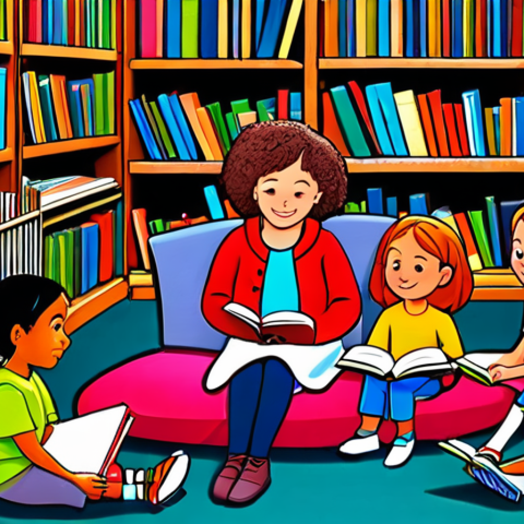 미미와 캐릭터의 세대 간 연결성 - **Prompt:** "A vibrant and colorful illustration of Mimi the animated character reading a book to a ...