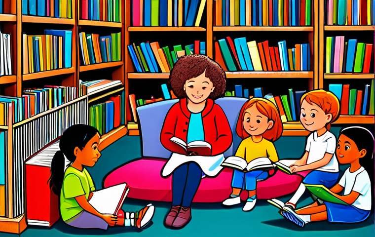 미미와 캐릭터의 세대 간 연결성 - **Prompt:** "A vibrant and colorful illustration of Mimi the animated character reading a book to a ...