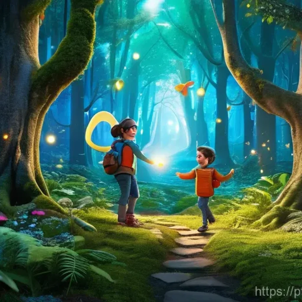 미미 테마파크 사례 분석 - **Prompt 1: Immersive Mixed Reality Forest Adventure**
    "A diverse group of cheerful visitors, in...