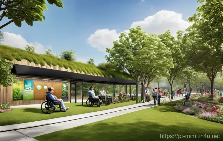 미미 테마파크 사례 분석 - **Prompt 2: Futuristic AI-Guided Park Experience**
    "A bustling, yet orderly, scene inside a mode...