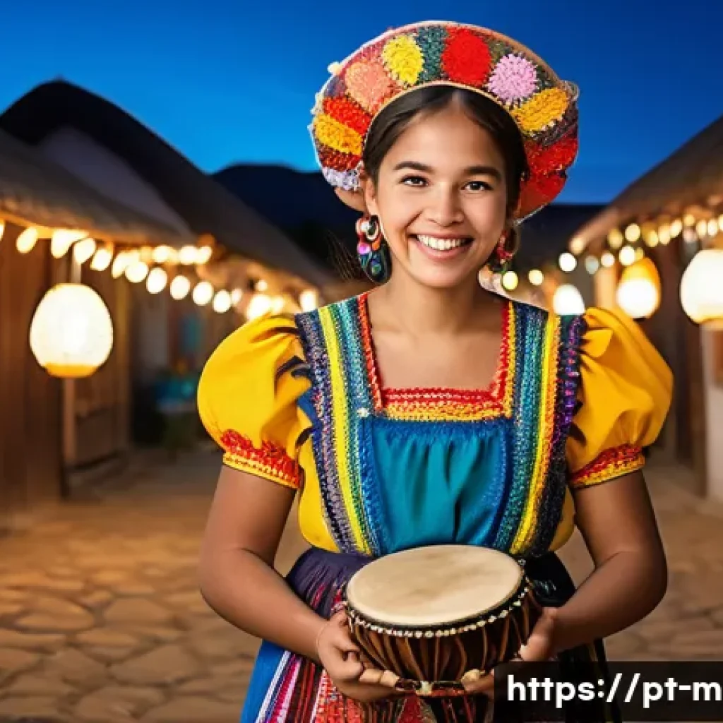 미미의 문화적 요소 분석 - A vibrant portrait of Mimi dressed in traditional northeastern Brazilian festa junina attire, featur...