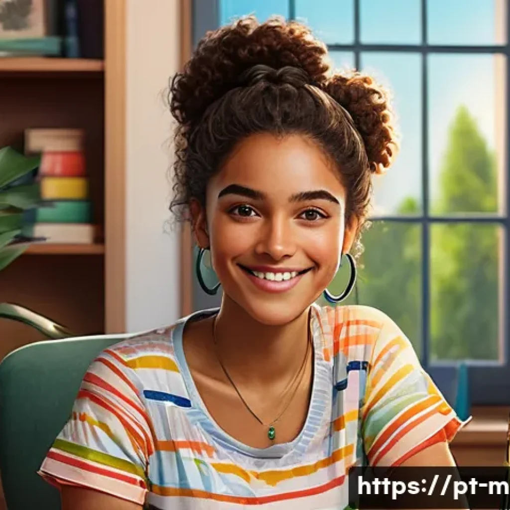 미미 캐릭터의 감성 마케팅 - A vibrant and warm digital illustration of a young Brazilian woman named Mimi, portrayed as a friend...
