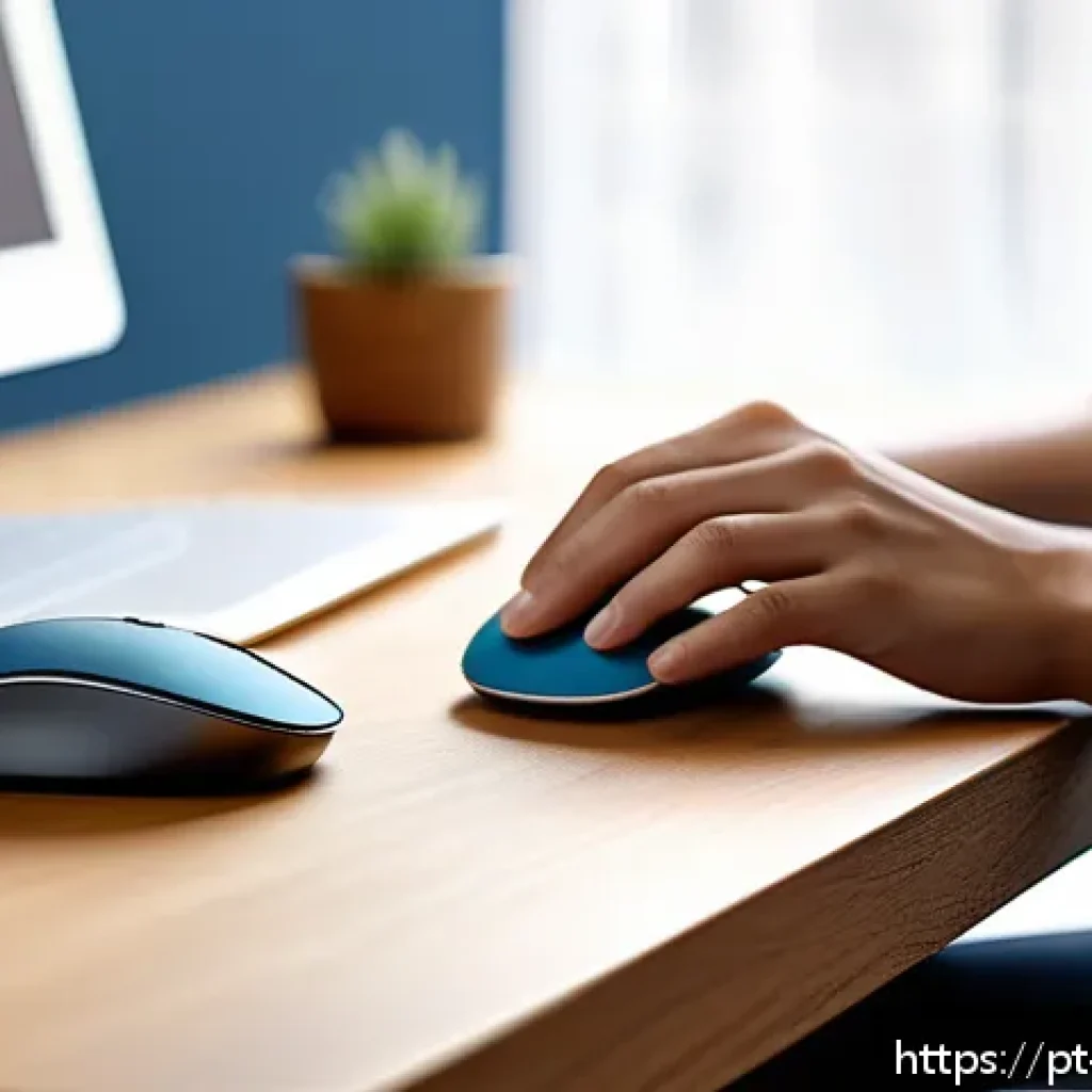 미미의 최신 에디션 분석 - A sleek, modern ergonomic wireless mouse with smooth, flowing curves fitting perfectly in a hand wea...