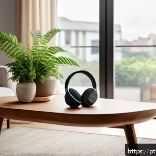 미미와 인기 굿즈 순위 - A modern Brazilian living room featuring smart home technology: sleek wireless noise-cancelling head...