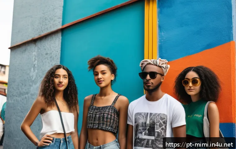미미의 주요 소비자층 - A vibrant urban street scene in São Paulo featuring a diverse group of young adults aged 20 to 35, s...